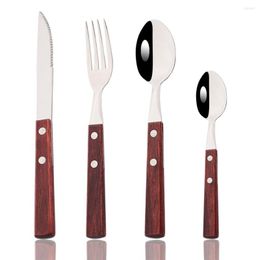 Flatware Sets Western 304 Stainless Steel Tableware 1/2/4/6Set Knife Fork Spoon Dinnerware Cutlery Set Wooden Handle Silverware