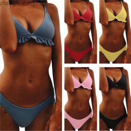 Designer Fashion New Bikini Sexy Lace Swimwear Women's Solid Color Set Split Swimwear Bikini T Shirt Tops