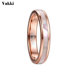 Wedding Rings VAKKI 4mm Tungsten Carbide Ring Women's Rose Gold Steel With Mother Of Pearl Shell Comfort Fit Size 5-10
