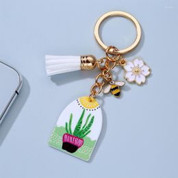 Keychains Creative Fashion Plastic Cactus Pattern Key Chain Alloy Sun Flower Bee Small Pendant Satchel Hanging Accessories