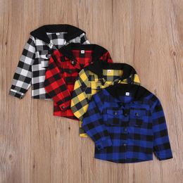 Hoodies & Sweatshirts Baby Girls Boys T-Shirts Long Sleeve Single-breasted Hoodie With Flap Pockets Spring Autumn Laid Pattern Coat