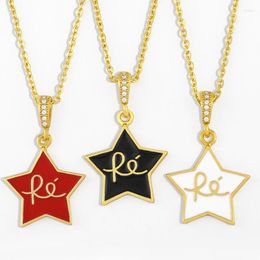 Pendant Necklaces FLOLA Enamel Red Star Shape FE Necklace For Women Copper Gold Plated Short Faith Jewellery Gifts Nkes42