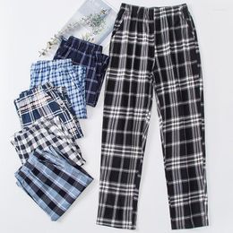 Men's Sleepwear Men Plaid Pajama Pants Sleep Bottoms Casual Home Trousers Soft Thin Cotton Pajamas 4XL