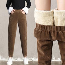 Women's Pants Plush Thick Casual Women's Corduroy Warm Autumn Winter Leggings High Waist Harem Trousers Women Pantalones E27