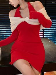 Casual Dresses Red Party Y2k Mini Dress Women Slim Sexy One Piece Korea Fashion 2023 Spring Design Vintage Elegant Office Lady Chic