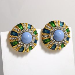 Backs Earrings Lifefontier Green Resin Rhinestone Round Clip On Earring For Women Exquisite Circle Crystal Non Pierced Fashion Jewelry