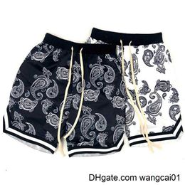wangcai01 Men's Shorts Harajuku Men Shorts Bandana Pattern Lace-up Elastic Waist Man Casual Beach Shorts Fashion Hip Hop Men's Brand Short Pant Bottoms