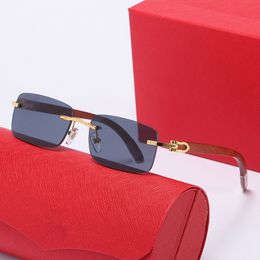 Modedesigner-Sonnenbrille Herren Damen Sonnenbrille Holzbeine klassisch rahmenlos Beliebte Retro-Avantgarde Outdoor-Sonnenbrille mit UV400-Schutz