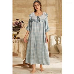 Women's Sleepwear 2023 Lace Long Sleeves Vintage Princess Sleep Lounge Dress Light Blue Elegant Summer Cotton Nightgowns Plus Size T980