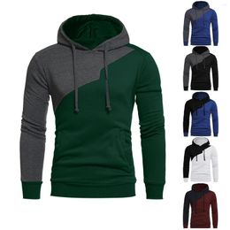 Men's Hoodies 6 Colors Mens Autumn And Winter Pullover Fashion Casual Stitching Contrast Rib Mouth Long Sleeve Lace Up Hooded Sweater In