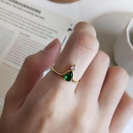 Cluster Rings 925 Sterling Silver Simple Emerald Green Diamond CZ Zircon Stone Teardrop Crown Bridal Wedding Ring Engagement Jewellery Gifts