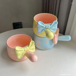 Bowls Cute Bowknot Salad Bowl With Handle Kawaii Ceramic Tableware Fruit Dessert Breakfast Kitchen Gift For Kids Girl Wome