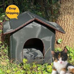 Cat Beds Stray Bed Cats House For Outdoor Waterproof Warm Winter Pet Cave Tent Drop CW160