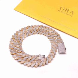 13mm Wide 925 Sterling Silver Gold Plated Silver Gold 3rows Vvs Moissanite Iced Out Cuban Link Chain Cz Fashion Jewellery