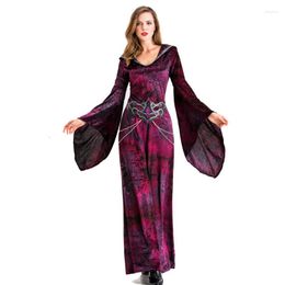 Casual Dresses JIEZuoFang Party Costume Women's Halloween Gothic Cosplay Dress V-Neck Witch Print Ankle Length Cloak Sleeve Long