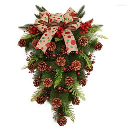 Decorative Flowers Christmas Ornament Swag Wreath Pine Cone Door Mount Teardrop Year Hanging Wall Decoration