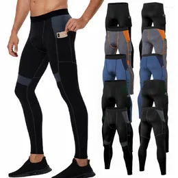 Active Shirts Compression Pants Men Running Tights With Pocket Basketball Gym Fitness Legging Workout Elastic Waist Trousers Training Wear