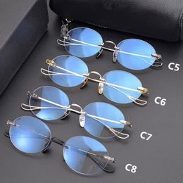 New CHRetro-vintage Oval-Round Glasses rimless Frame for Unisex 55-20-145 Lightweight Titanium gold-wire Business no-rim for RX fullset originl box