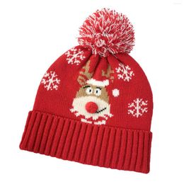 Berets Unisex Christmas Beanie Hat Winter Knitted Crochet Cap With Cartoon Elk Pattern Rib Cuff Pom For All Ages