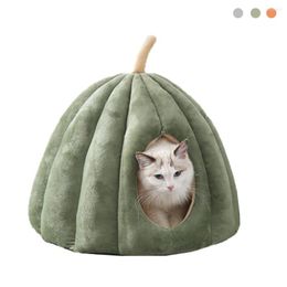 Cat Beds Winter Warm Cats Bed Nest Washable Dog Mat Soft Cute House Indoor For Small Dogs Removeable Pet Pumpkin