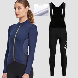 Racing Sets Winter Thermal Fleece Set Cycling Clothes Women Jersey Suit Sport Riding Bike MTB Clothing Bib Pants Warm Ropa Ciclismo