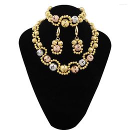 Necklace Earrings Set Hollow Pattern Colorful Beads Charm Bracelet Women's Jewelry Dubai Wedding Anniversary Accessories