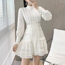 Casual Dresses French Elegant Lace Women's Mini Dress White Embroidered Light Luxury Hollow Out Half High Collar Single-Breasted 4Yards