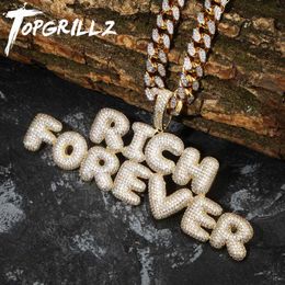 Pendant Necklaces TOPGRILLZ Custom Name Bubble Letters Necklace Hip Hop Men s Personalised Jewellery Gold Silver Charm Chains Gifts 230506