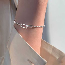 Charm Bracelets VENTFILLE 925 Sterling Silver Geometric Square Round Bead Bracelet For Women Personality Temperament Simple Hand Jewelry Party AA230506