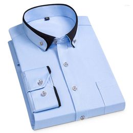 Men's Dress Shirts Fashion Double Collar Men's Long Sleeve Classic Business Slight Stretch Social Smart Casual Shirt For Men Blue