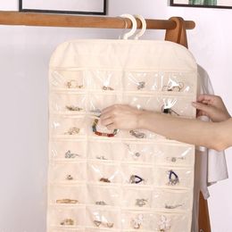 Jewelry Pouches Hanging Storage Bag Double-sided 80-pocket Chain Non-woven Fabric Rack Y08E