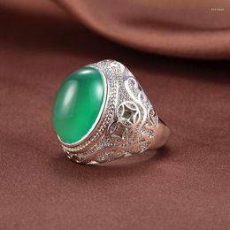 Cluster Rings S925 Pure Silver Agate Jade Ring Natural Emerald Myelin Ruby Men's And Women's Openings