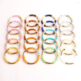 Bangle BAMBOO ACRYLIC TUBES BRACELET Women's Elastic With Trendy Curved Tube Beads Boho Stacking Jewelry & Accessories