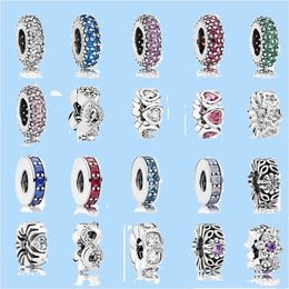 925 silver beads charms fit pandora charm Base Chain Bead Spacer Blue Colour Beads Love Heart Blue Crysta