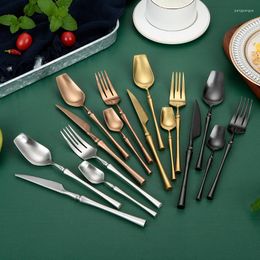 Dinnerware Sets KuBac HoMmi Stainless Steel Mirror Polished Cutlery Set Glossy Silver Matte Tableware Christmas Gift Drop Ship