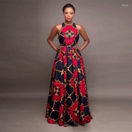 Ethnic Clothing Women Sleeveless Plus Size African Robe 2023 Summer Fashion Long Dresses Ladies Elegant Round Neck Dashiki Maxi Dress