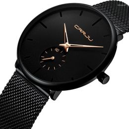 Wristwatches CRRJU Watch 2150 Male Stainless Steel Ultra Thin Watches Top Men Classic Quartz Wrist Relogio Masculino