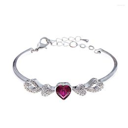 Bangle BN-00164 In Amethyst Crystal Heart Cuff Bracelets Silver Plated Jewlery For Women Dainty Bracelet Personalised Gifts