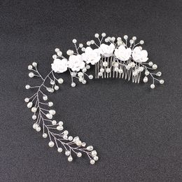 Exquisite Handmade Sweet Bridal Hair Accessories Small Fresh Pearl Leaf White Rose Dress Accessories