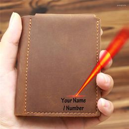 Wallets Vintage Men Wallet Genuine Leather Purse Creative Design Handmade Mens Money Holder Custom Names Available