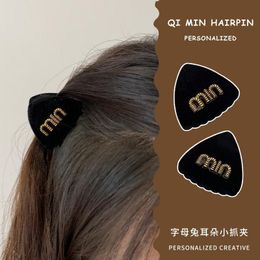 MIU letter velvet hairpin princess head side bangs clip haircard small scratch bangs clip headdress autumn and winter