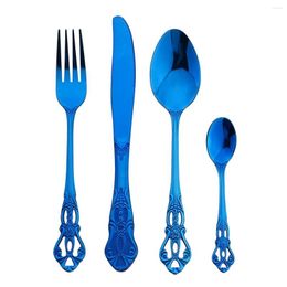 Flatware Sets Vintage Blue Cutlery Mirror Stainless Steel Dinner Knife Fork Teaspoon Western Dinnerware Tableware Silverware Kitchen