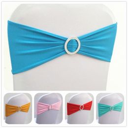 Sashes 10pcs 50pcs Elastic Spandex Chair Bow Sashes Lycra Stretch Chair Band Ribbon Ties With Round For Party Wedding Decoration