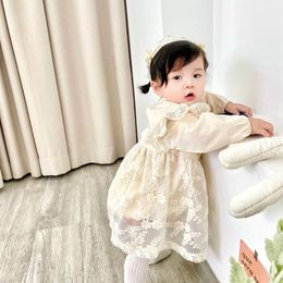 Rompers MILANCEL 2023 Autumn Baby Clothes Girls Lace Long Sleeve O-Neck With Headband Bodysuit