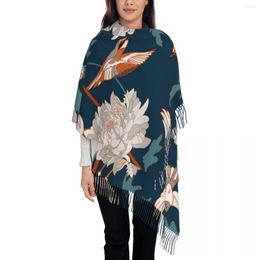 Scarves Winter Scarf Women Thin Warm Shawl Wrap Vintage Japanese National Flower Chrysanthemum Tassel Lady Blanket Echarpe Bufanda Hijab