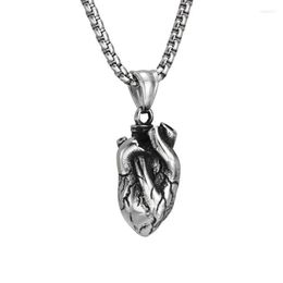 Pendant Necklaces Solid Stainless Steel Mens Anatomical Real Human Heart Necklace