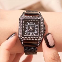 Wristwatches Montre Femme 2023 Women Watch For Woman Luxury Diamond Magnet Steel Mesh Fashion Wrist Watches Square Reloj MujeWristwatches