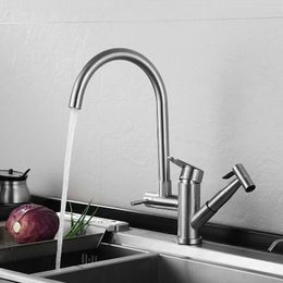 Kitchen Faucets Stainless Steel Faucet Pull Out Sprayer Head 360 Degree Rotation Spout Vessel Sink Tap Single Handle Cold Mixer