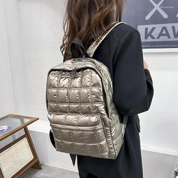 School Bags 2023 Winter Ultra Light Space Down Women's Backpack Quilted Plaid Female Backpacks For Women Girls