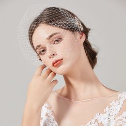 White Tulle Short Bridal Birdcage Veil Fascinator Rhinestone Wedding Accessories Women Dress Veils